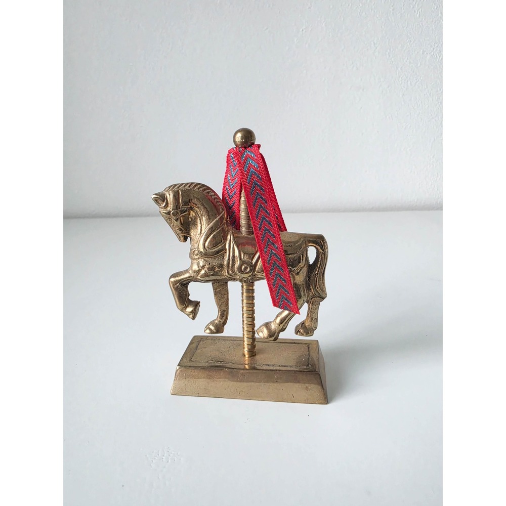 Vintage Brass Carousel Horse Figurine Statue Carnival Decor